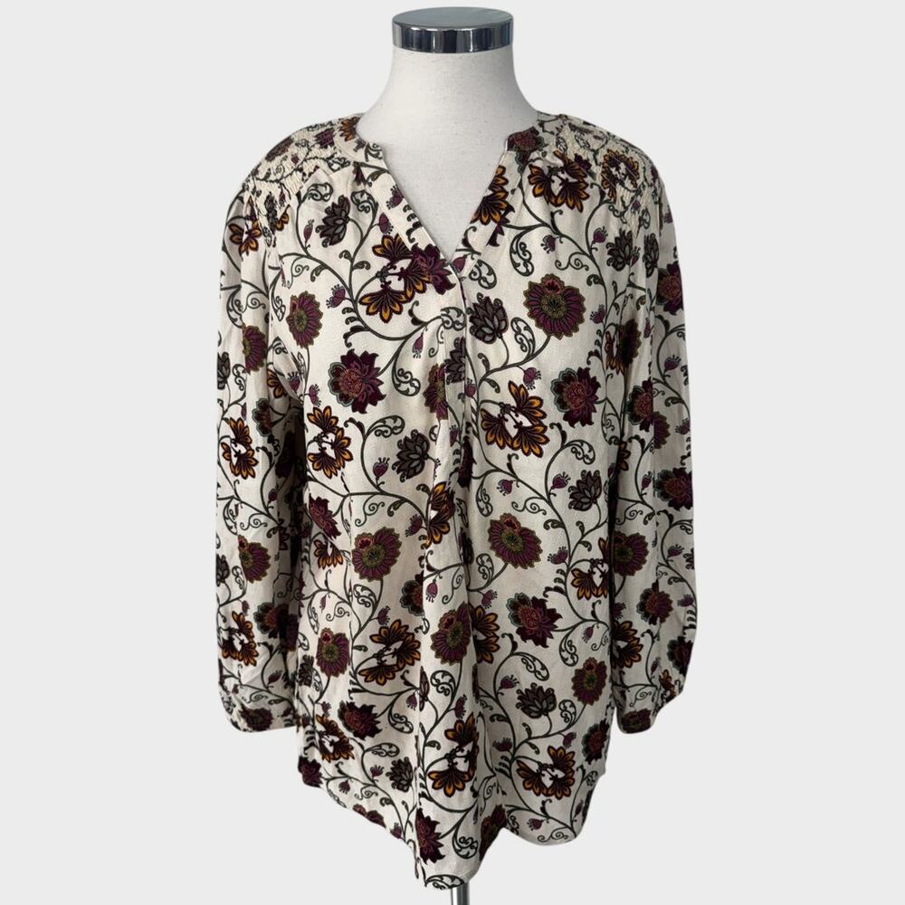 Falls Creek Womens Size Large Floral Top 100% Rayon Cream Red